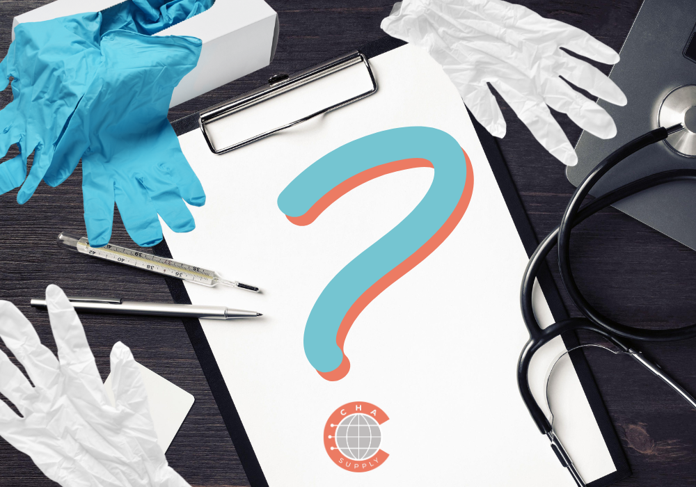 A couple pair of gloves and medical equipment surrounded by a clipboard