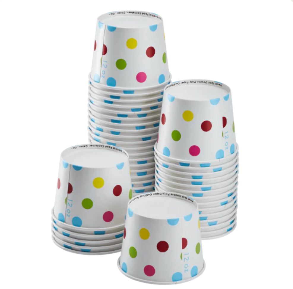 12oz Double Poly Paper Hot/Cold Food Cups (100mm), Dots - 1,000 pcs