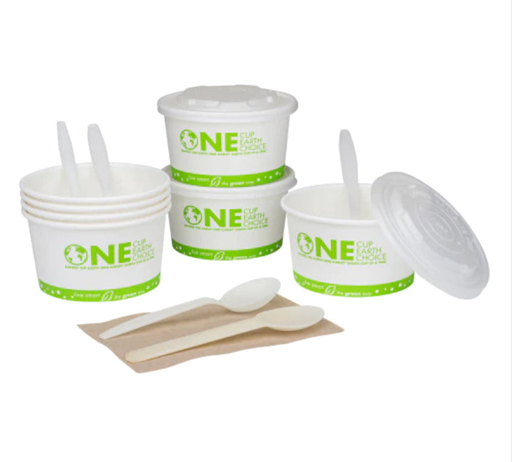 12oz Eco-Friendly Paper Food Cups (114.6mm), White/Eco Print - 500 pcs