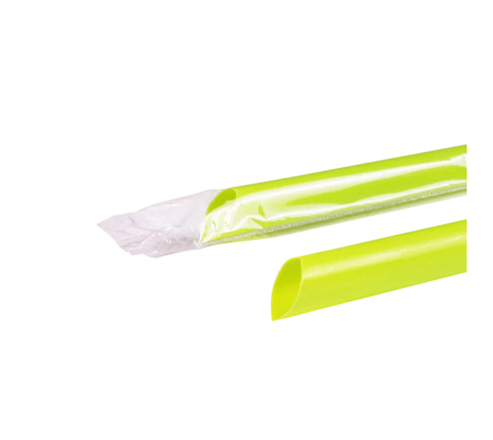 9" Diagonal Cut Colossal Straws (10mm) Poly Wrapped, Green - 1,600 pcs