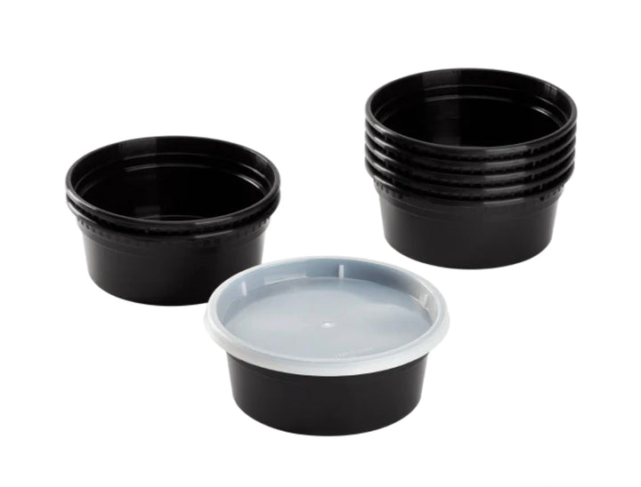8oz PP Black Plastic Injection Molded Deli Containers & Clear Lids (117mm) - 240 sets