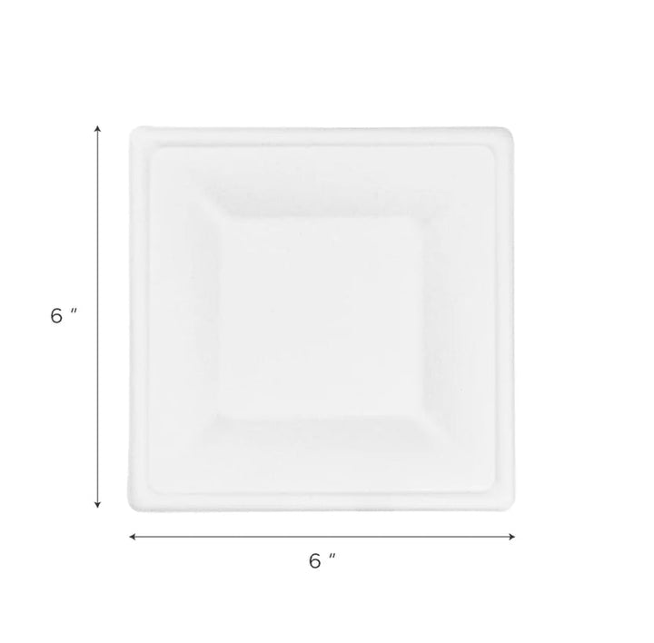 6" PFAS Free Compostable Bagasse Square Plates, White - 500 pcs