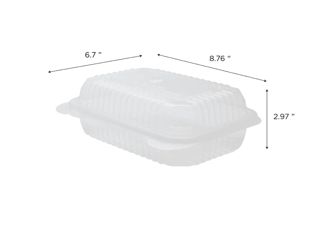 Hinged Container, 9'' x 6" PP Plastic, Clear - 250 pcs