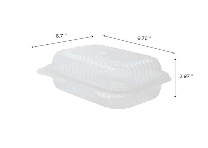 Hinged Container, 9'' x 6" PP Plastic, Clear - 250 pcs