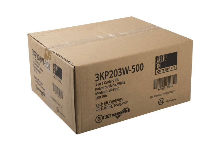 Cutlery Kit, PP, 3 Piece White Medium Weight (F,K,S), 500 Kits