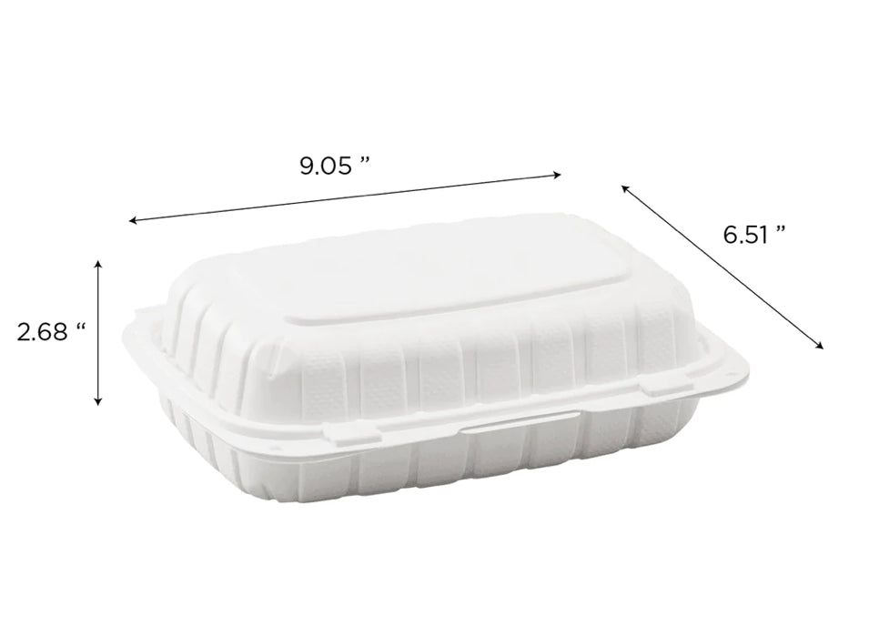 9" x 6" Mineral Filled PP Hinged Container, 1 compartment, White - 250 pcs