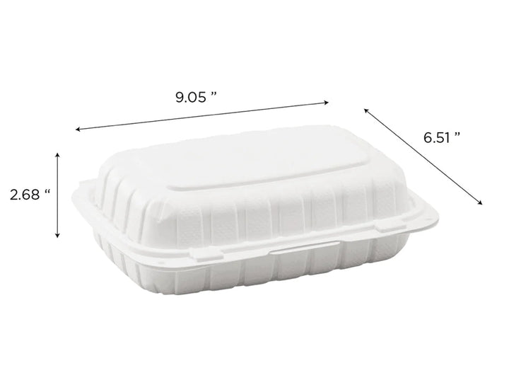 9" x 6" Mineral Filled PP Hinged Container, 1 compartment, White - 250 pcs