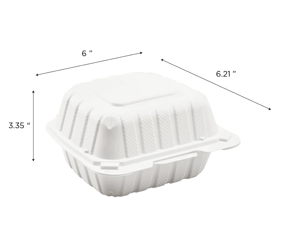 6" x 6" Mineral Filled PP Hinged Container, 1 compartment, White - 400 pcs