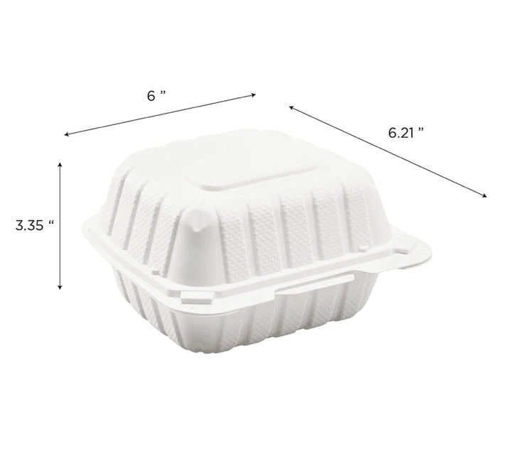 6" x 6" Mineral Filled PP Hinged Container, 1 compartment, White - 400 pcs