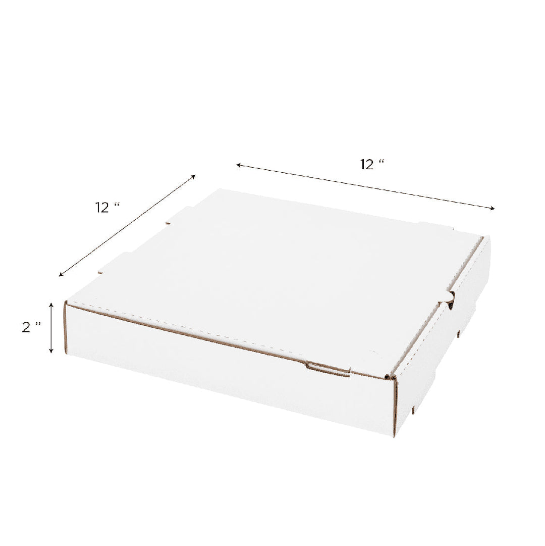 Corrugated Pizza Box, 12''x12''x2'', White - 50 pcs