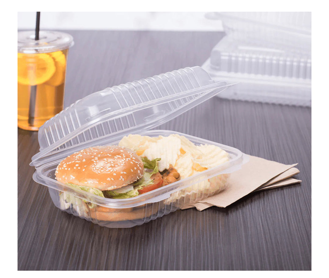 Hinged Container, 9'' x 6" PP Plastic, Clear - 250 pcs