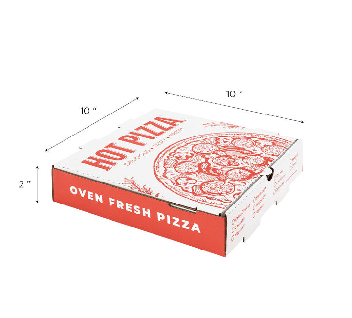 Corrugated Pizza Box, 10''x10''x2'', Generic Print - 50 pcs