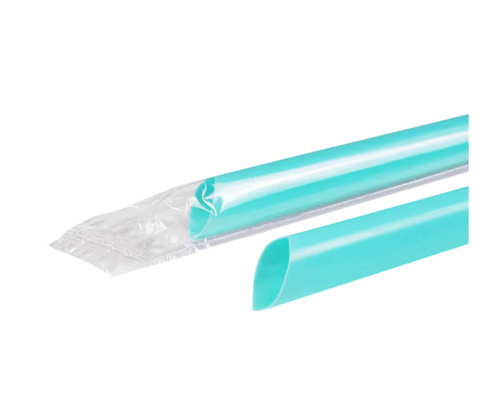 9" Diagonal Cut Colossal Straws (10mm) Poly Wrapped, Aqua - 1,600 pcs