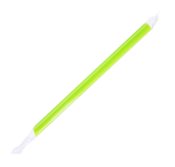 9" Diagonal Cut Colossal Straws (10mm) Poly Wrapped, Green - 1,600 pcs
