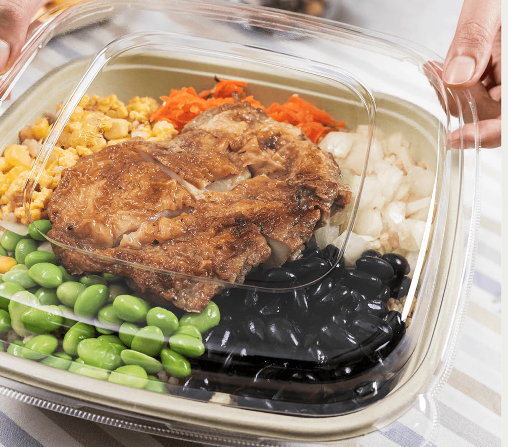 32oz PFAS Free Eco-Friendly Bagasse Square Bowl, Natural - 300 pcs