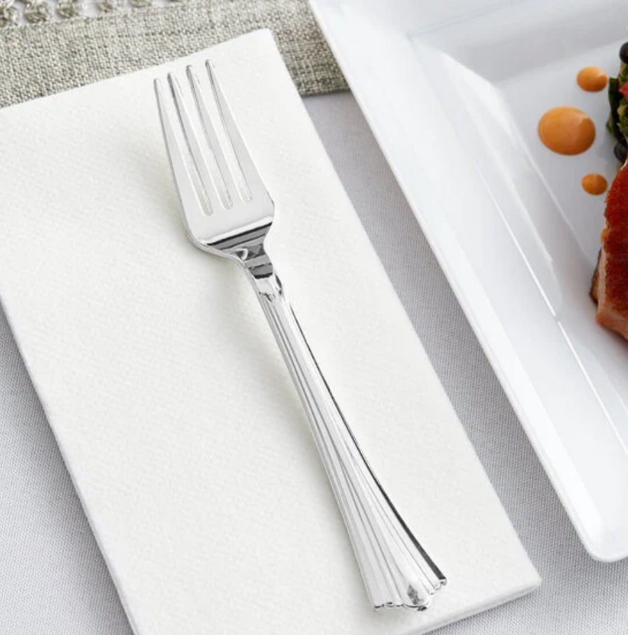 Fork, Silver Plated, Heavy Weigh Plastic, L: 7.25" - 600 pcs