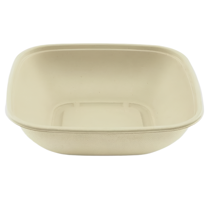 32oz PFAS Free Eco-Friendly Bagasse Square Bowl, Natural - 300 pcs