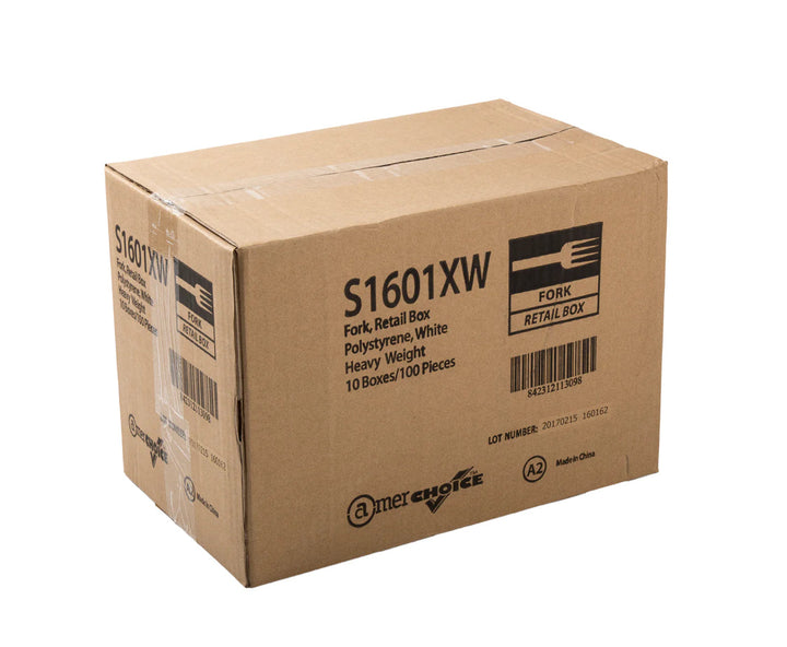 Fork,  Heavy Weight, White, PS, Retail Boxed - 10/100 Pack