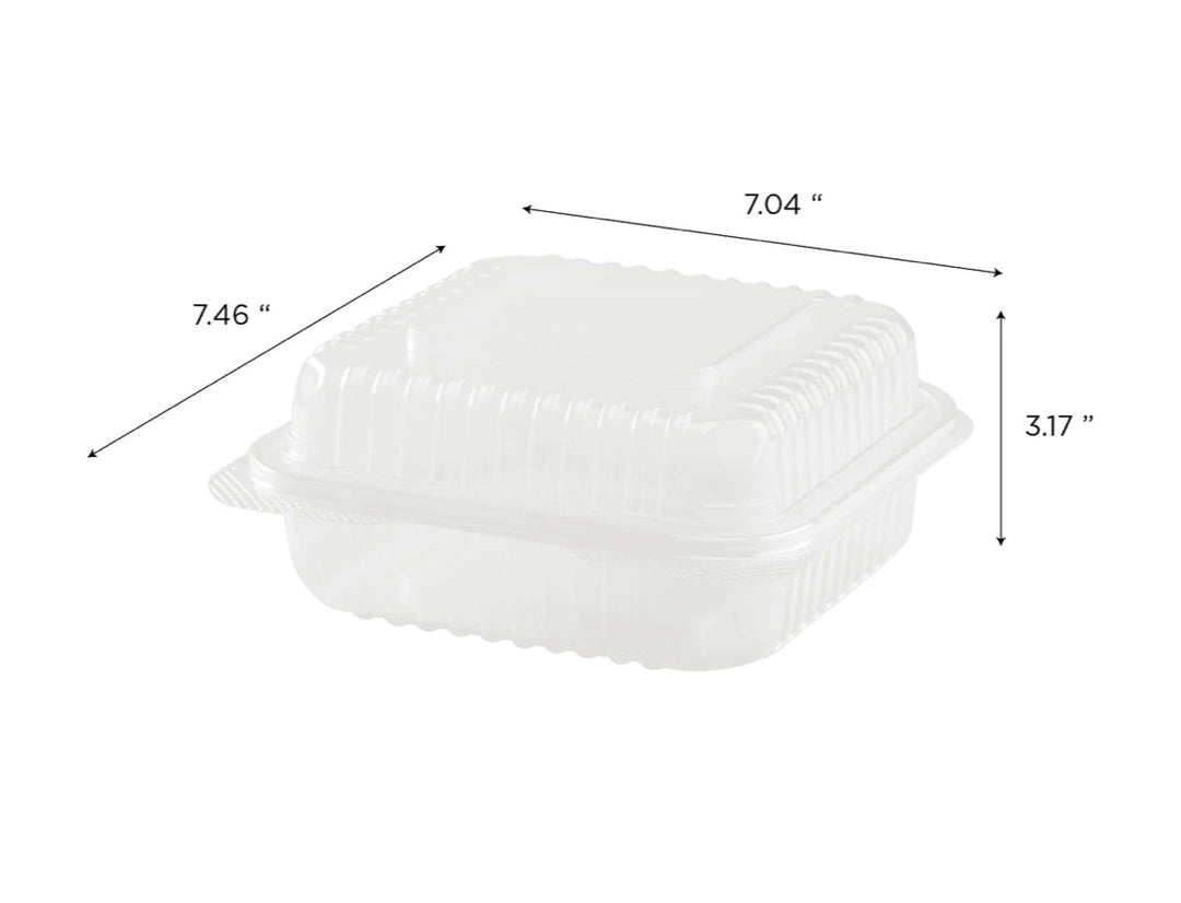 Hinged Container, 7'' x 7" PP Plastic, Clear - 250 pcs