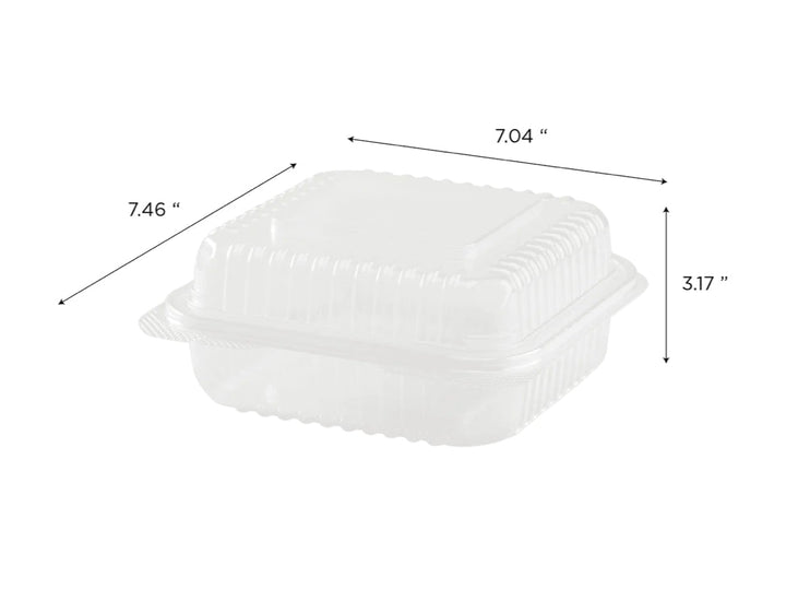 Hinged Container, 7'' x 7" PP Plastic, Clear - 250 pcs