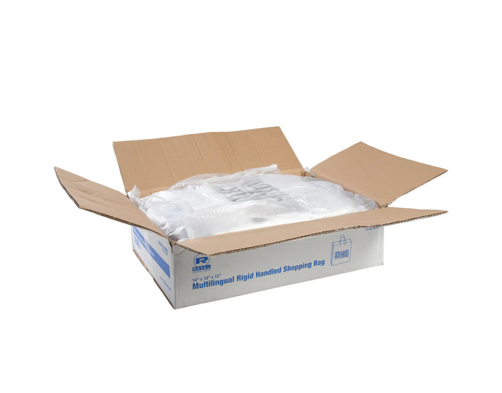 14" x 10" x 15" Rigid Handled Multilingual Shopping Bags - 100