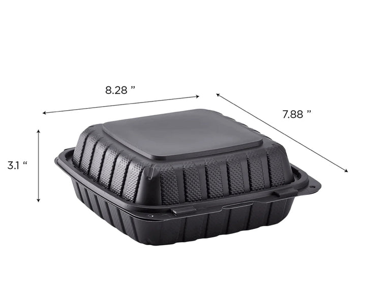 8" x 8" Mineral Filled PP Hinged Container, 1 compartment, Black - 200 pcs