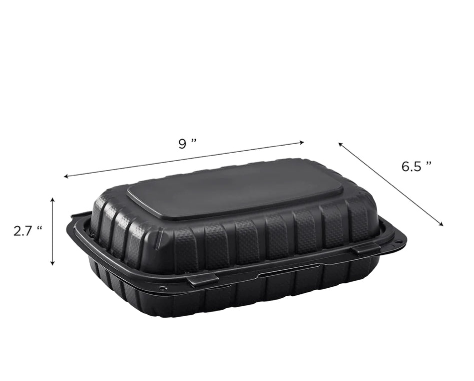 9" x 6" Mineral Filled PP Hinged Container, 1 compartment, Black - 250 pcs