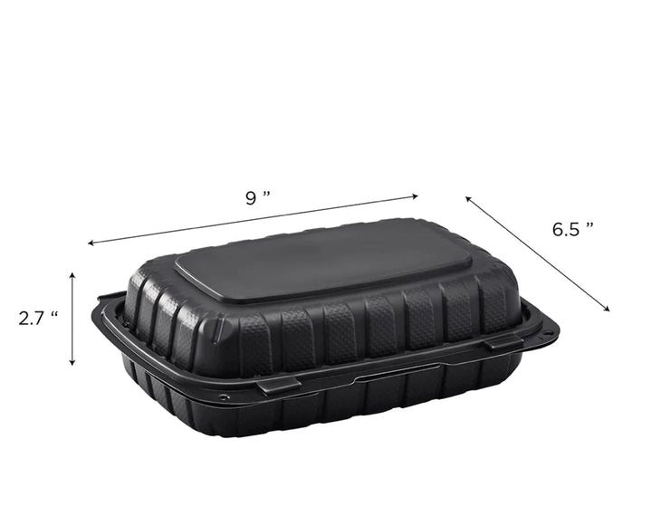 9" x 6" Mineral Filled PP Hinged Container, 1 compartment, Black - 250 pcs