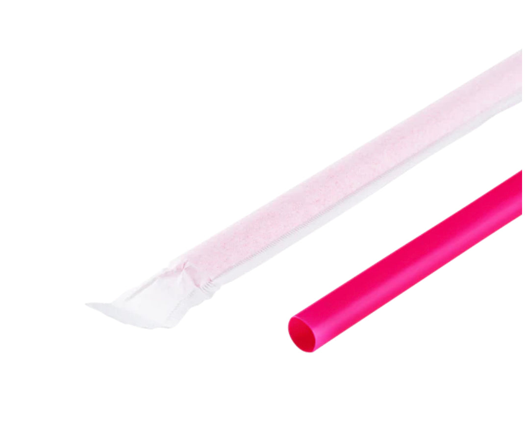 9'' Giant Straws (8mm) Paper Wrapped, Pink - 2,500 pcs