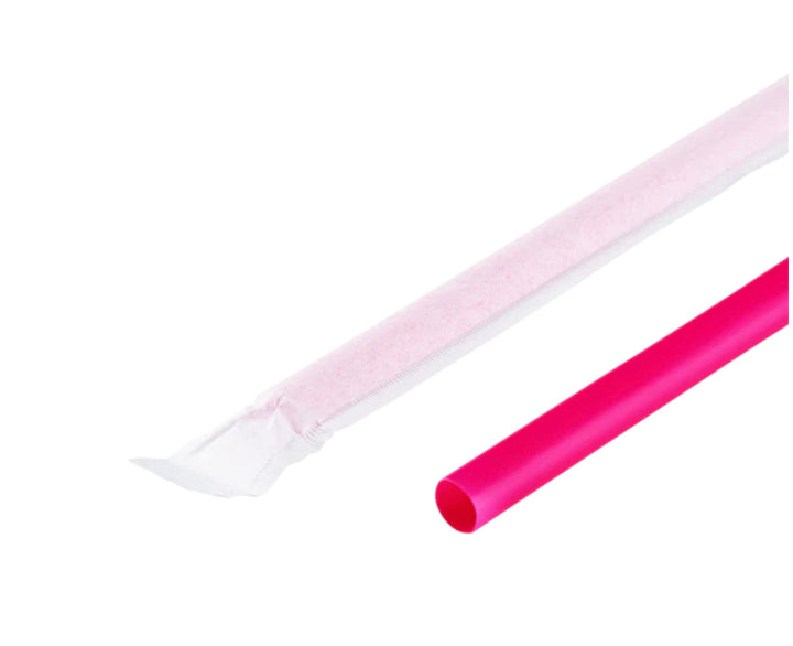 9'' Giant Straws (8mm) Paper Wrapped, Pink - 2,500 pcs