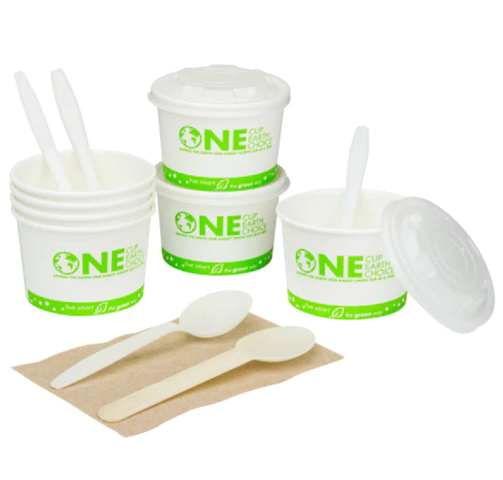 8oz Eco-Friendly Paper Food Cups (90.8mm), White/Eco Print - 1,000 pcs