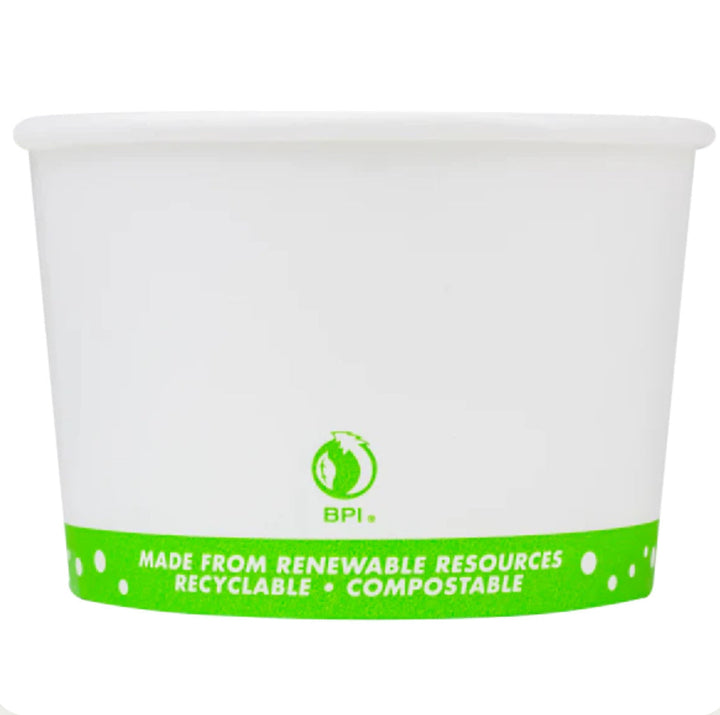 8oz Eco-Friendly Paper Food Cups (90.8mm), White/Eco Print - 1,000 pcs