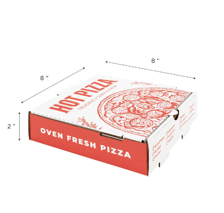 Corrugated Pizza Box, 8''x8''x2'', Generic Print - 50 pcs