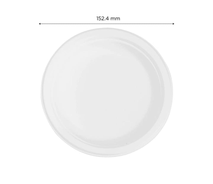 6'' PFAS Free Compostable Bagasse Round Plates, White - 1,000