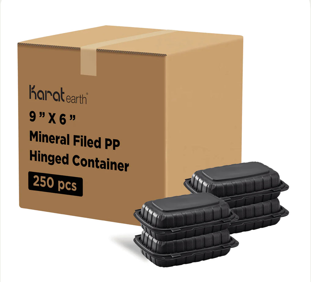 9" x 6" Mineral Filled PP Hinged Container, 1 compartment, Black - 250 pcs