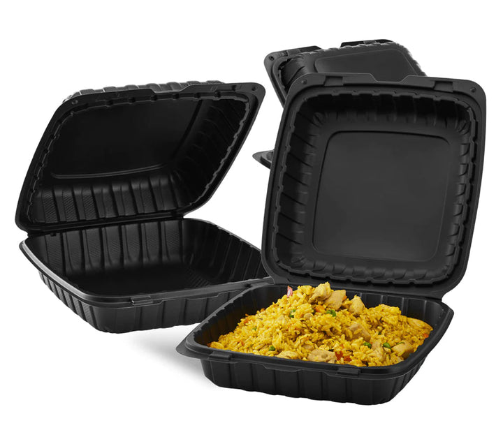 9" x 9" Mineral Filled PP Hinged Container, 1 compartment, Black - 120 pcs