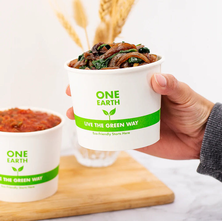 10oz Eco-Friendly Paper Food Cups (90.8mm), White/Eco Print - 1,000 pcs