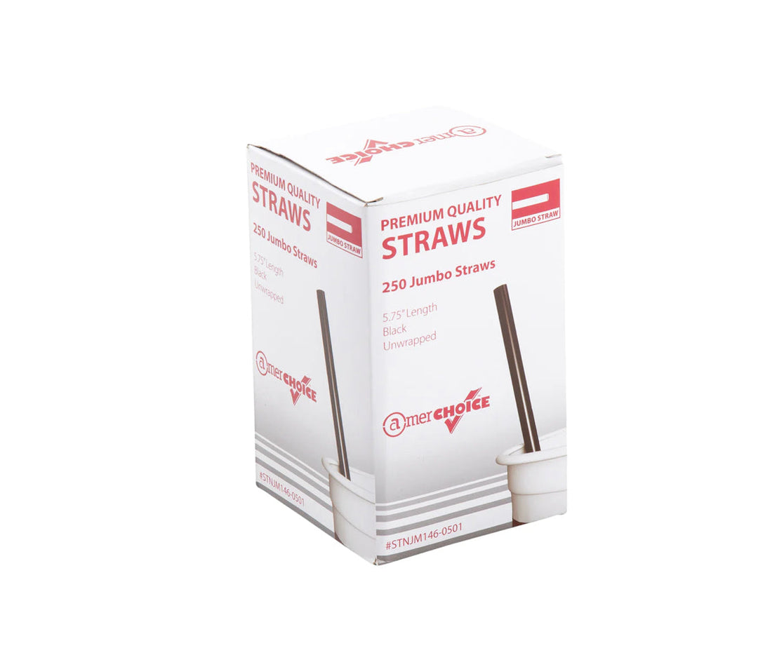 Jumbo Straws, 5.75", Black ,Unwrapped - 12,500 pcs