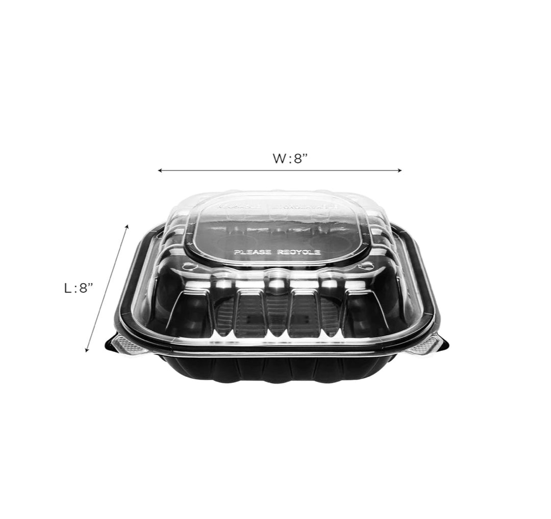 Hinged Container 8"x 8" Premium PP, Blk w/Clear Top - 150 pcs