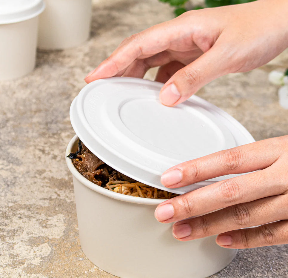 24-32oz Compostable Paper Food Container Paper Lids (142mm) - 600 pcs