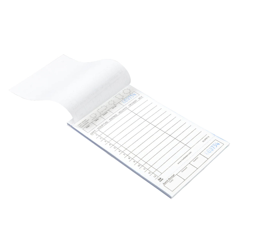 Guest Check, 13 Lines, Green, 2 Ply Carbonless, Loose, 8/250