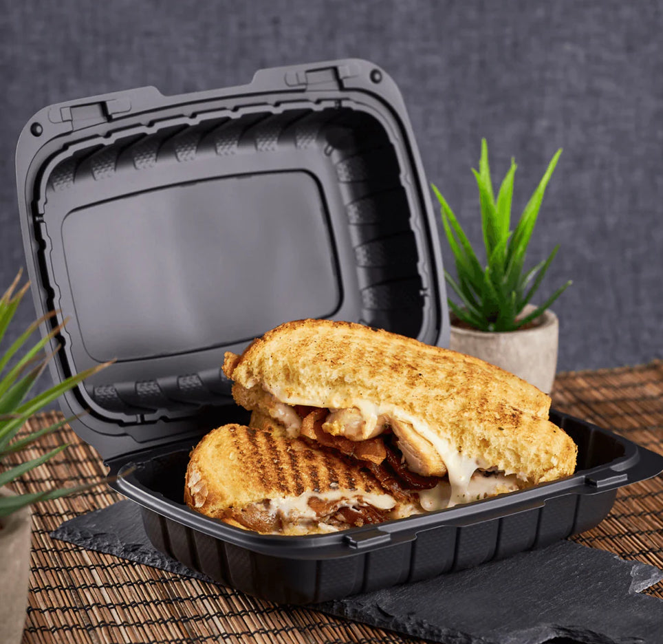 9" x 6" Mineral Filled PP Hinged Container, 1 compartment, Black - 250 pcs