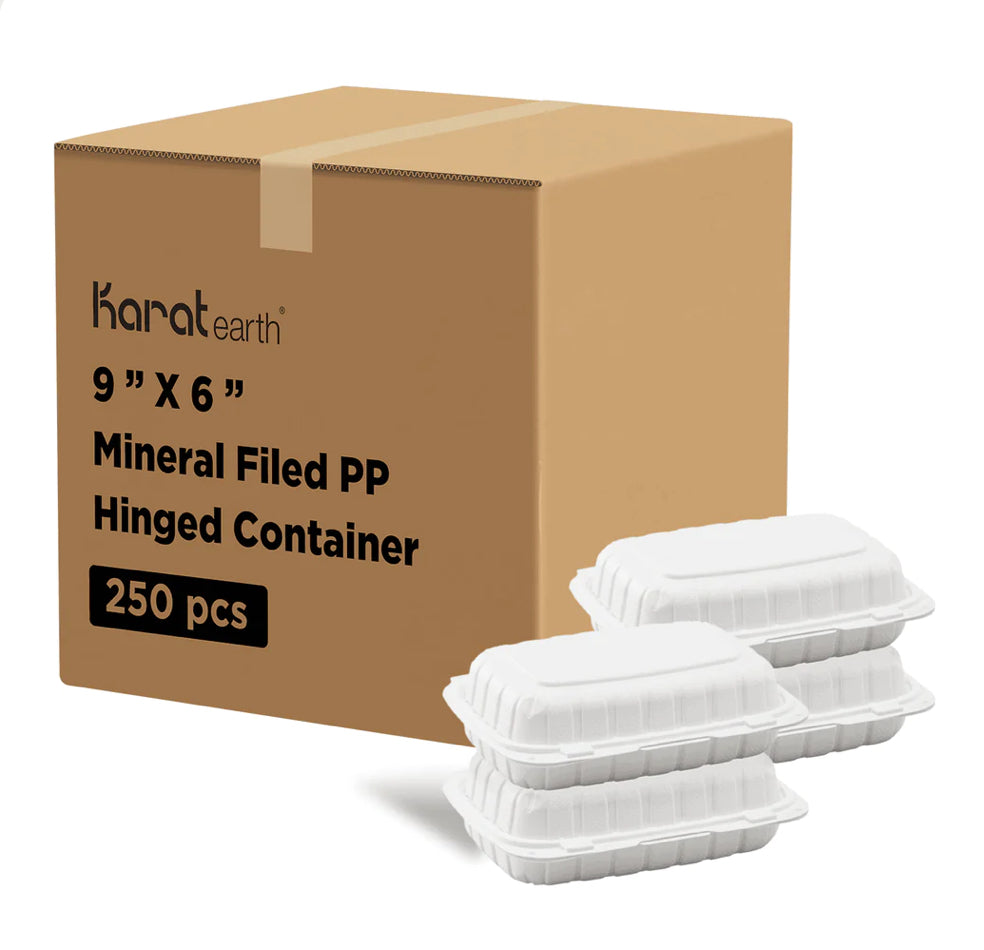 9" x 6" Mineral Filled PP Hinged Container, 1 compartment, White - 250 pcs