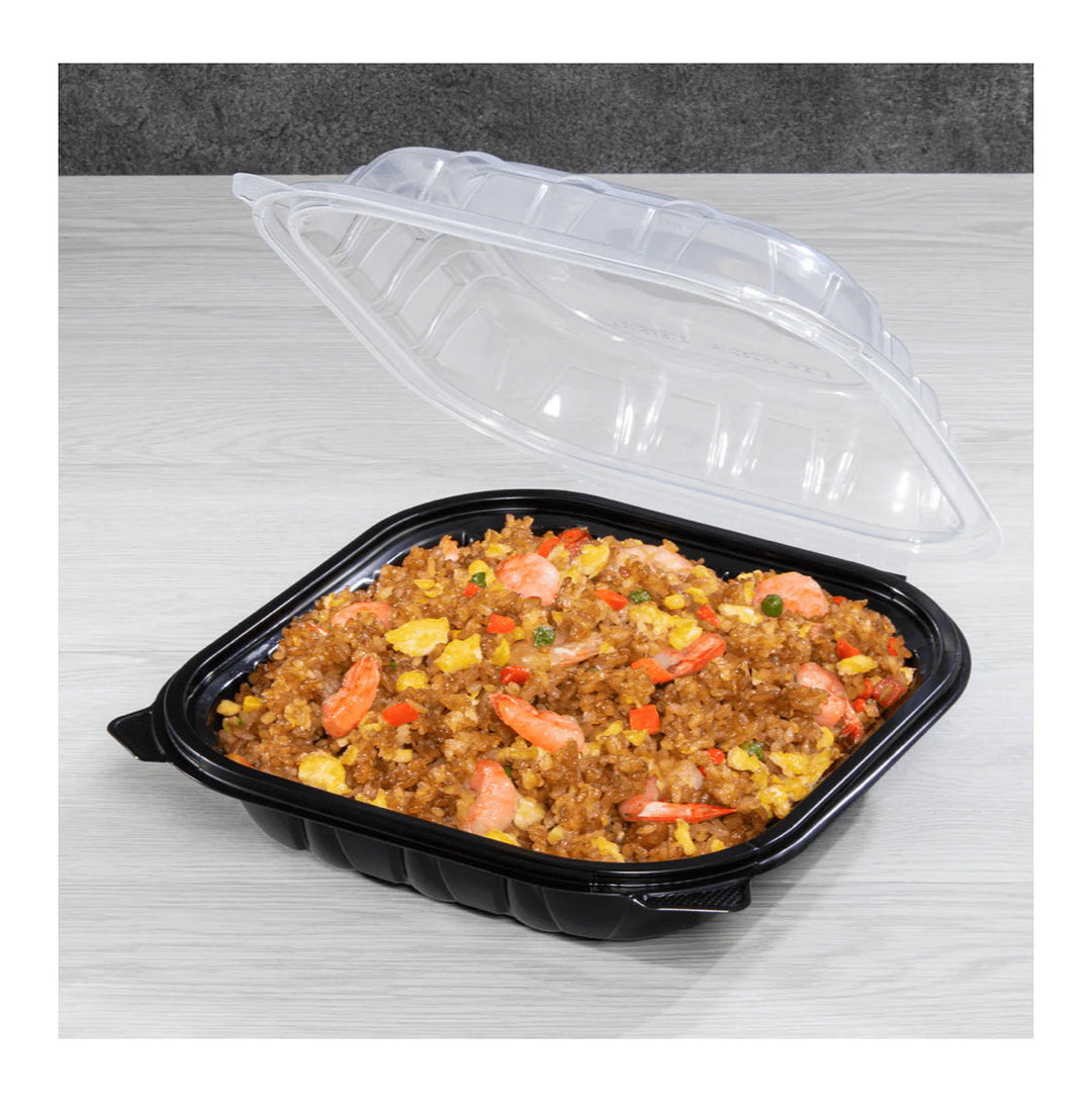 Hinged Container 9"x 9" Premium PP, Blk w/Clear Top - 150 pcs