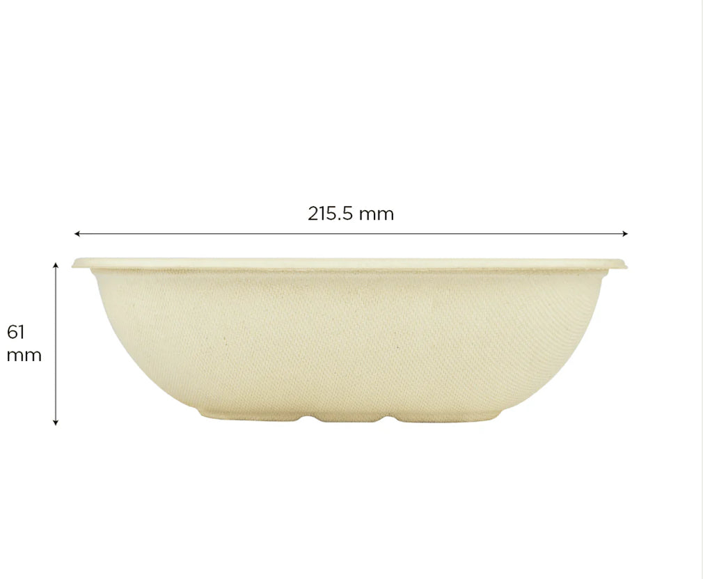 48oz PFAS Free Eco-Friendly Bagasse Square Bowl, Natural - 300 pcs