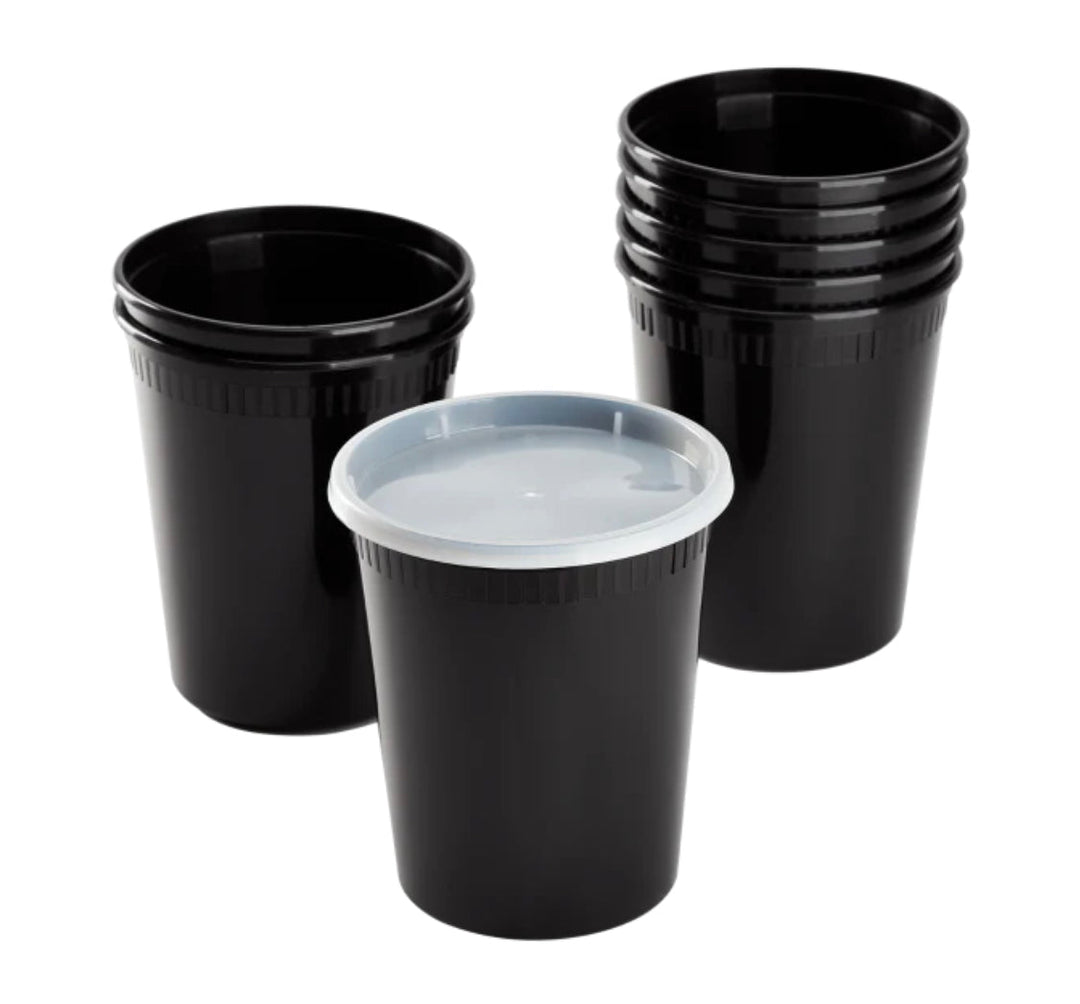32oz PP Black Plastic Injection Molded Deli Containers & Clear Lids (117mm) - 240 sets