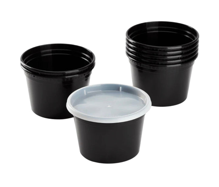 16oz PP Black Plastic Injection Molded Deli Containers & Clear Lids (117mm) - 240 sets