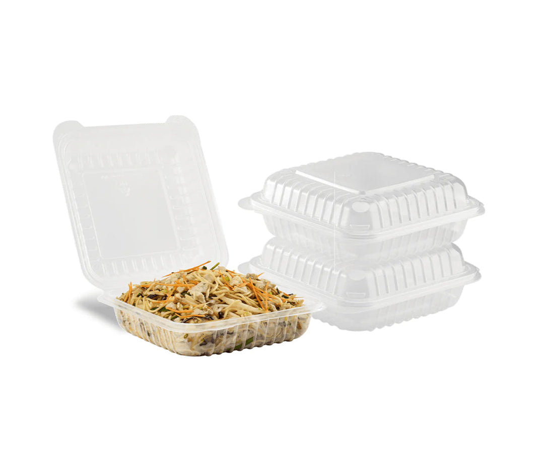 Hinged Container, 8'' x 8" PP Plastic, Clear - 250 pcs