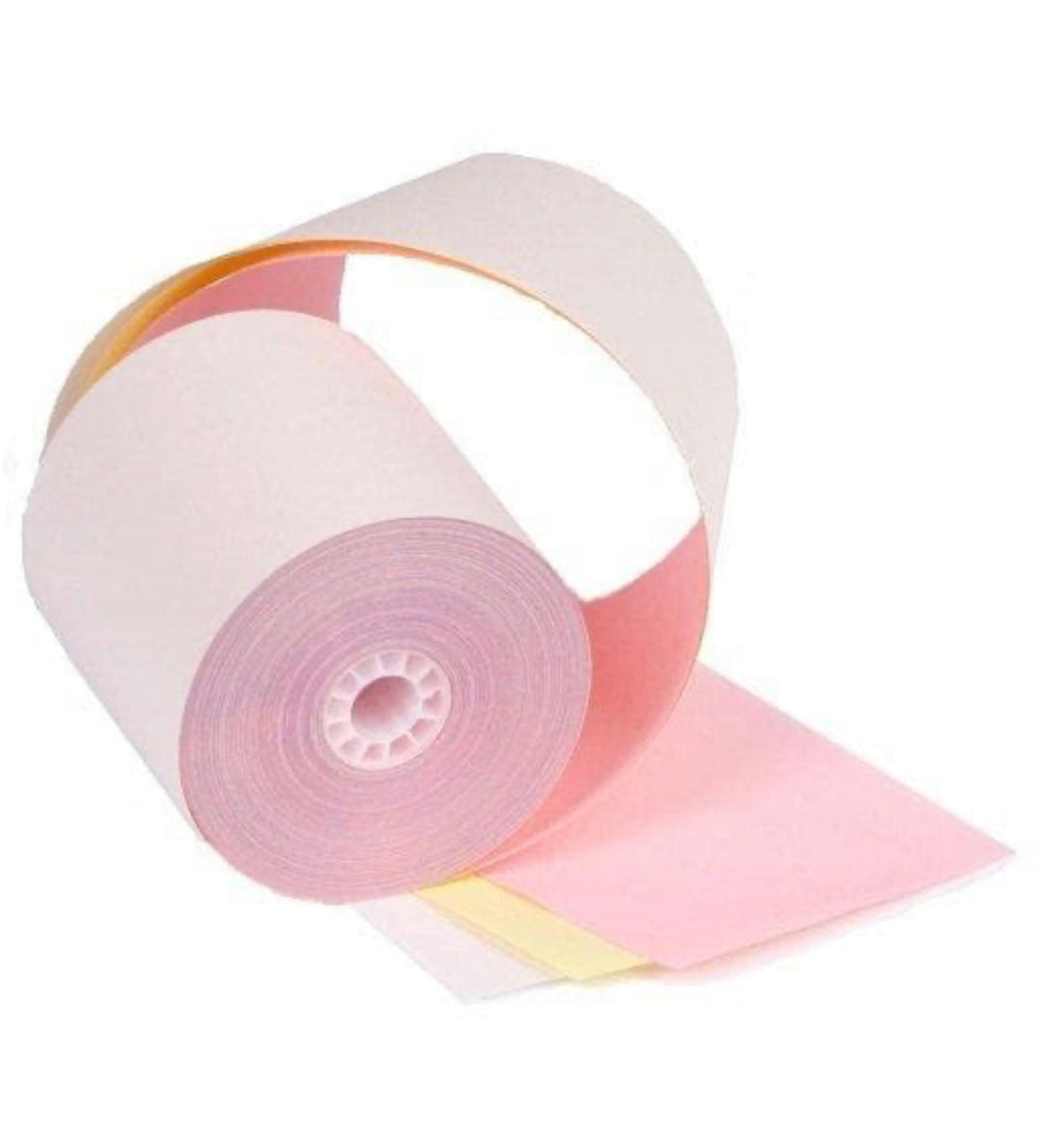 Carbonless Paper 3" x 65' 3 Ply, White/Canary/Pink, 50 Rolls