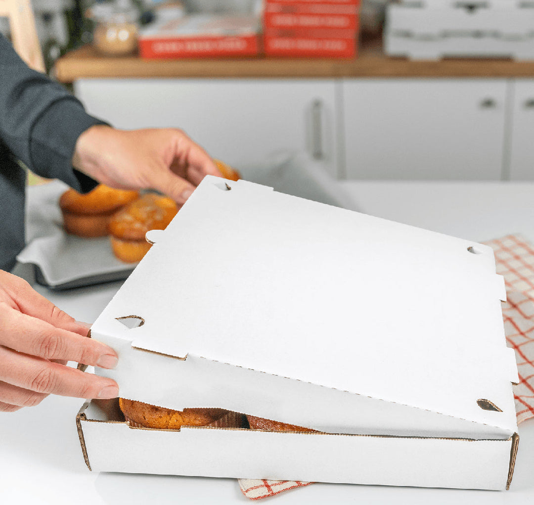 Corrugated Pizza Box, 12''x12''x2'', White - 50 pcs